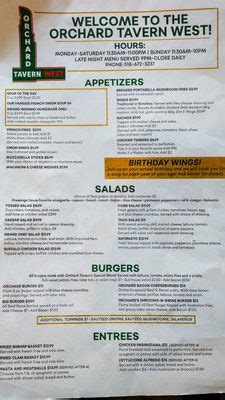 Orchard Tavern West - Menu - Guilderland - Yelp