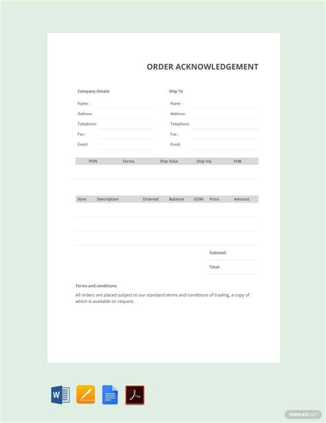 Order Acknowledgment Template