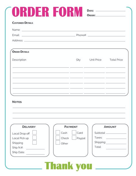 Order Form PDF Custom Order Form Craft Order Form Template Etsy