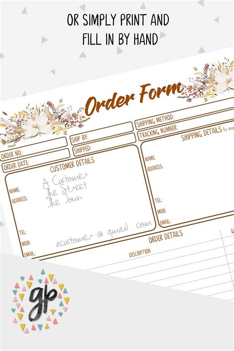 Order Form Printable for Handmade Business Client Order Form Etsy
