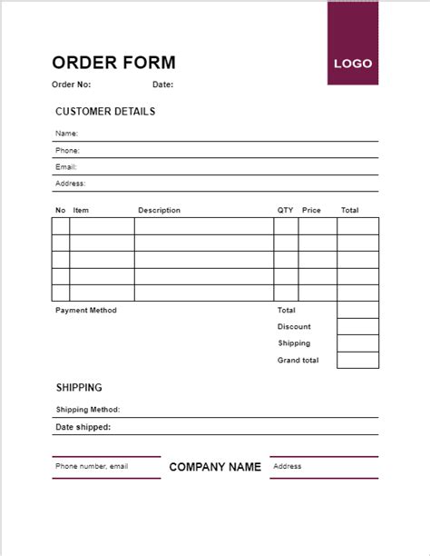 Order Form Template Google PDF Template