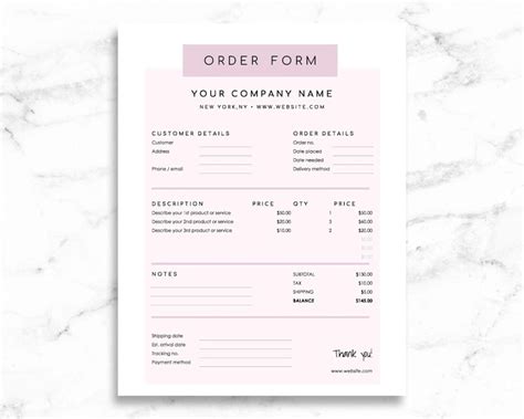 Order Form Template Google Sheets Etsy