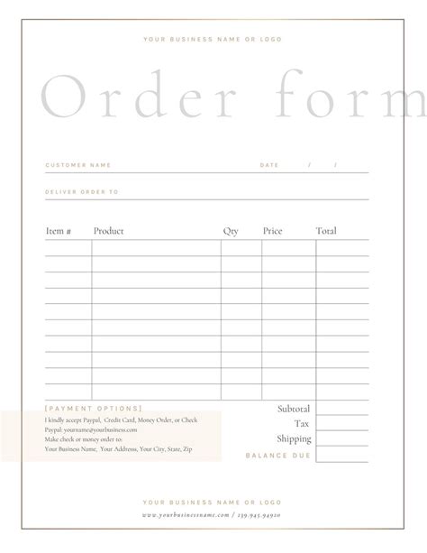 Order Form Template Retail Order Form Simple Invoice Custom Etsy in