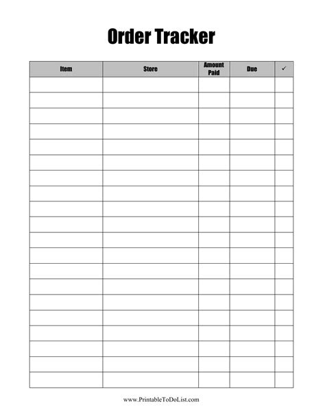 Order List Template Printable