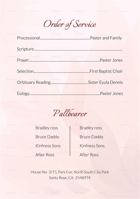 Order Of Funeral Service Template