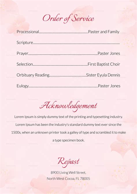 Order Of Funeral Service Template