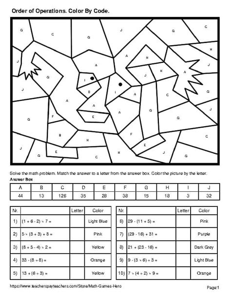 Order Of Operations Coloring Workshee