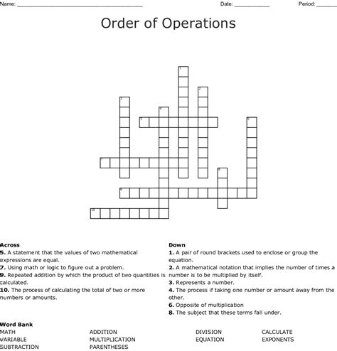 Order Of Operations Crossword Puzzle Worksheet Worksheet Resume Examples