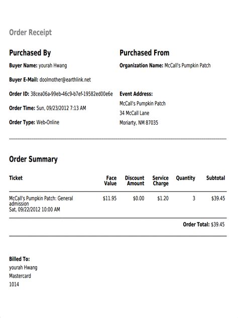 Order Receipt Form, Sample Order Receipt Form Sample Forms