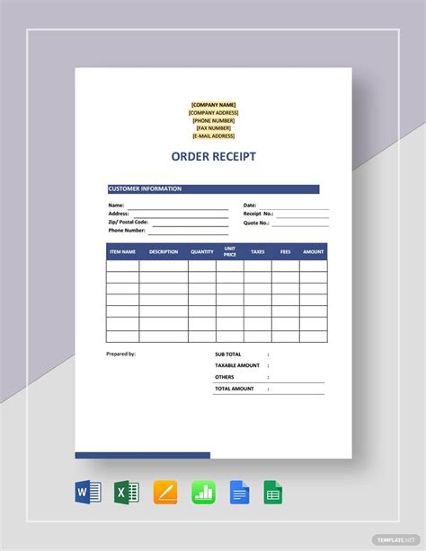 Order Receipt Template For Your Needs