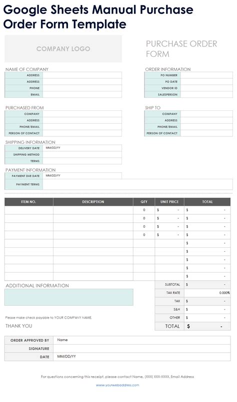 Order Template Google Sheets