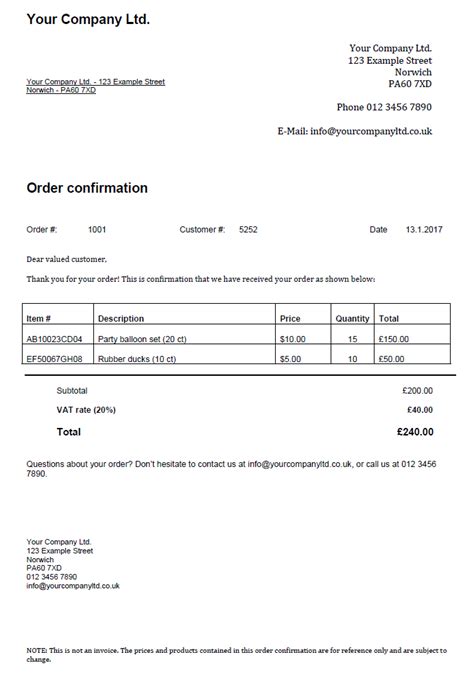 Order confirmation template Basics and Tutorial IONOS