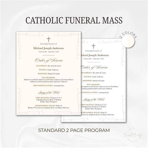 Order of funeral mass template.  A Catholic funeral mass program templ...