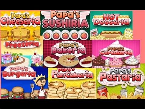 This is a list of Papa's games that have been released so far and made by Flipline Studios. 1. Papa's Pizzeria🍕 2. Papa's Burgeria🍔 3. Papa's Taco Mia🌮 4. Papa's Freezeria🍨 5. Papa's Pancakeria🥞 6. Papa's Wingeria🍗 7. Papa's Hot Doggeria🌭 8. Papa's Cupcakeria🧁 9. Papa's Pastaria 🍝 10. Papa's.... 
