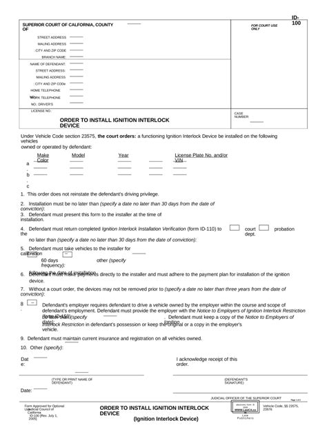 Order to Install Ignition Interlock Device California Form Fill Out
