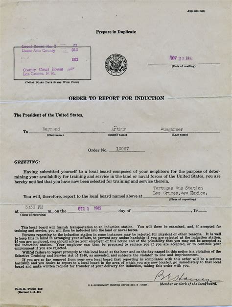 Order to Report for Induction WWII Party Pinterest Student