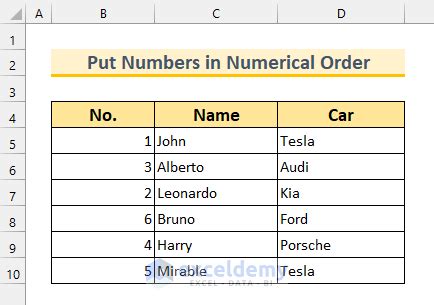 Ordering numbers in excel