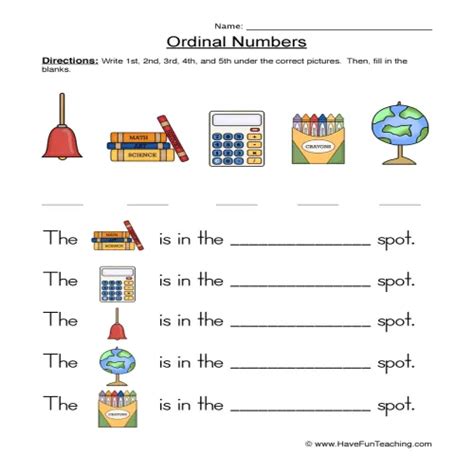 Ordinal Numbers Descriptions Worksheet by Teach Simple