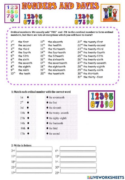Ordinal Numbers English Worksheet Ordinal Numbers Online Exercise For