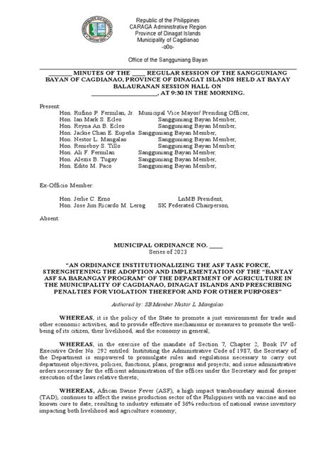 Ordinance on ASF PDF Quarantine Pig