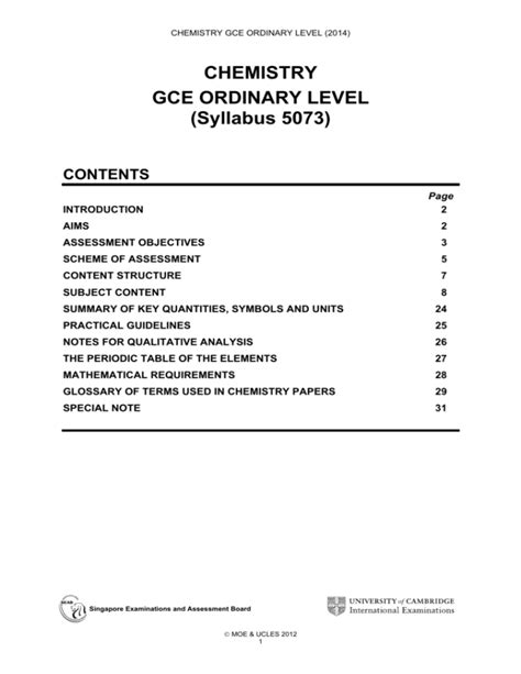 Ordinary Level Chemistry Syllabus Tanzania