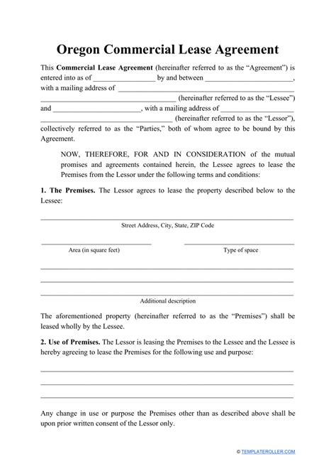 Oregon Commercial Lease Agreement Free Download
