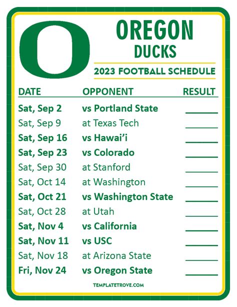 Oregon Ducks Football Schedule Printable