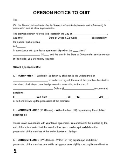 Oregon Eviction Notice to Quit Form PDFSimpli