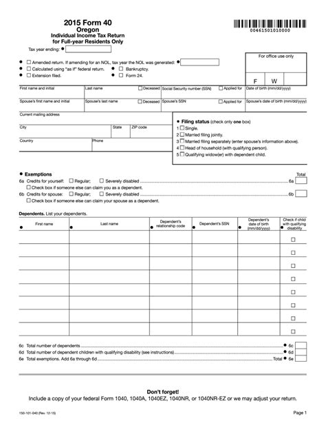 Oregon Form 40 Instructions 2017 slidesharedocs