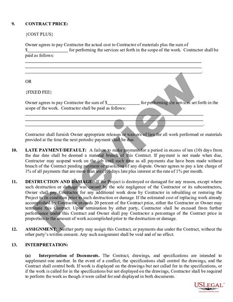 Oregon Framing Contract for Contractor US Legal Forms