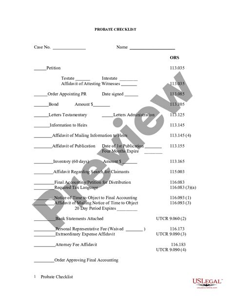 Oregon Probate Checklist Oregon Probate Checklist US Legal Forms