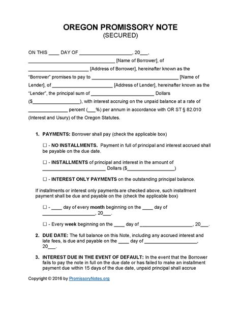 Oregon Secured Promissory Note Template Promissory Notes Promissory