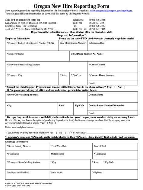 Oregon new hire reporting form.  Helpful forms for employers in Oregon such as ...