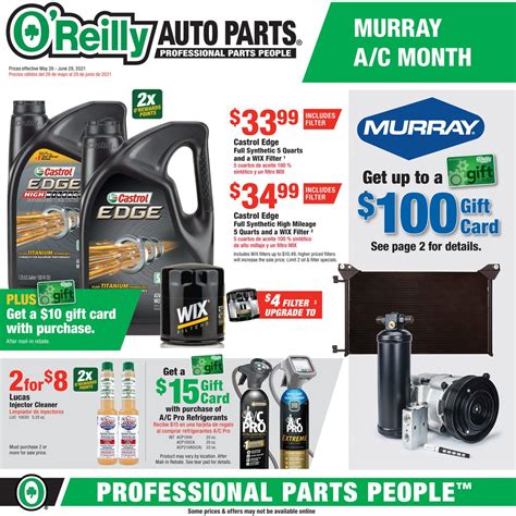 Aug 17, 2022 · Valid 08/17 - 08/30/2022 If you want spare parts for your automobile, O&rsquo;Reilly auto parts should be your smart choice. The store supplies you with both professional and DIY products at amazing sales. To get a grasp of types of products you can find, visit O&rsquo;Reilly auto parts&rsquo; official site or walk-in any store to get the products catalog. Here, you will not have to worry ... 