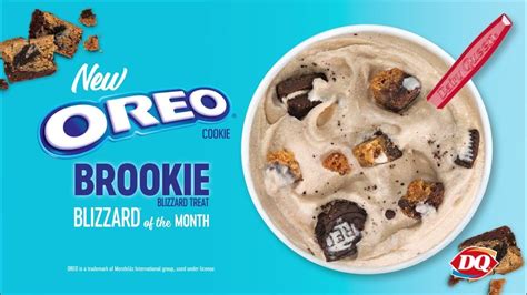 Oreo brookie blizzard. 480. Fat. 21g. Carbs. 66g. Protein. 8g. There are 480 calories in 1 serving of Dairy Queen Oreo Brookie Blizzard - Mini. Calorie breakdown: 39% fat, 54% carbs, 7% protein. 