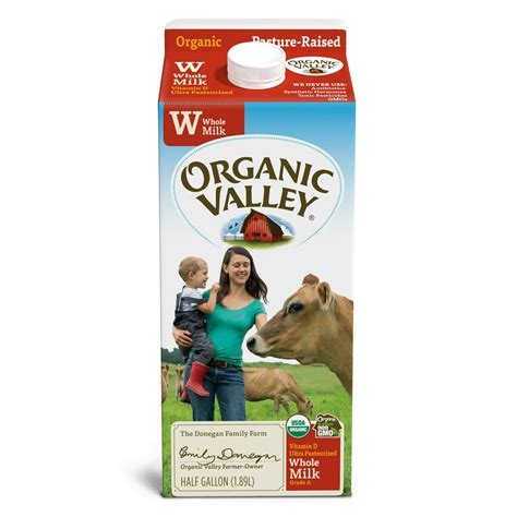 Organic valley milk. Half gallon (64 oz) of organic whole milk from 100% grass-fed cows. Organic milk with 12 essential nutrients, omega-3s, CLA, and protein in every serving. Organic Valley milk comes from small family farms, where cows roam and graze on lush organic pastures. Certified USDA Organic, Non-GMO, Organic Valley organic milk is always produced without ... 