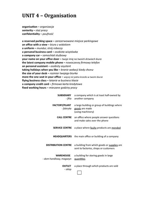 Organisation - Summary Market Leader - UNIT 4 - StuDocu