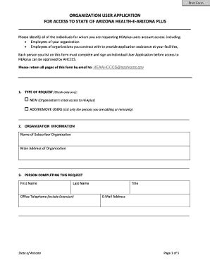 Organization User Application Form - azahcccs.gov