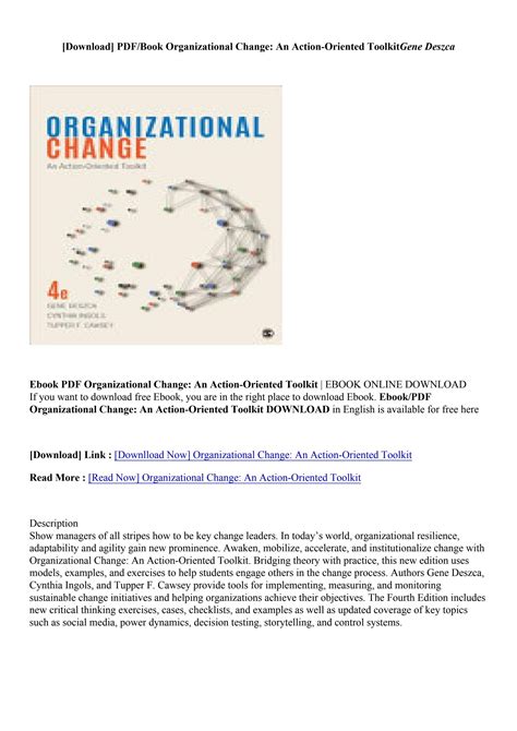 Read Online Organizational Change An Actionoriented Toolkit By Gene Deszca
