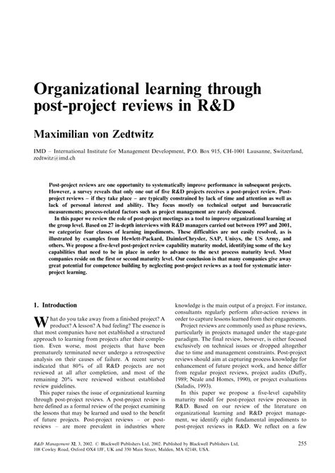 Organizationallearningthrough post-projectreviewsinR&D