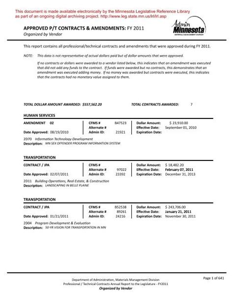 Organized by Vendor - Minnesota State Legislature