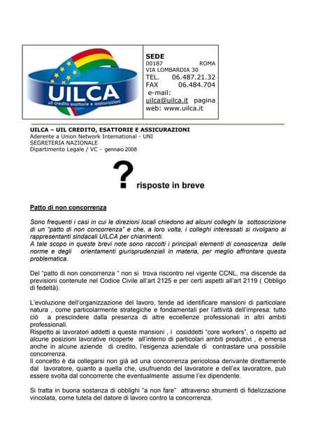 Orientamenti giurisprudenziali Patto di non concorrenza e …