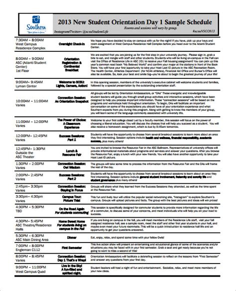 Orientation Schedule Template Sample in 2021 Schedule template