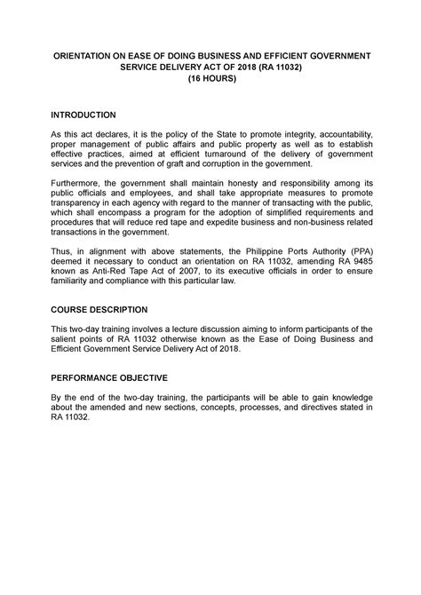 Orientation on RA 11032 - ORIENTATION ON EASE OF DOING