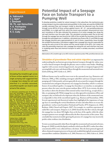 Original Research Poten al Impact of a Seepage Face on Solute Transport ...