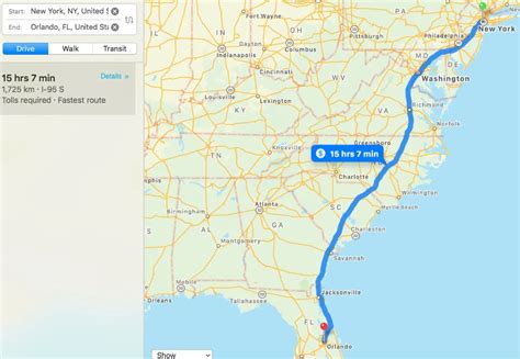 Here’s the best route to take from New York: Leave from NYC. Spend the night in Rocky Mount, NC (night 1) Travel to Jacksonville, FL and stay overnight (night 2) Go through Starke, past Ocala on I-75, or stay on I-95 and go through Orlando, past Lakeland. Total travel time: 3 days, 2 nights.. 