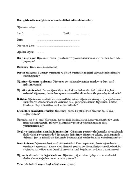 Ornek Ders Gozlem Formu PDF Scribd.