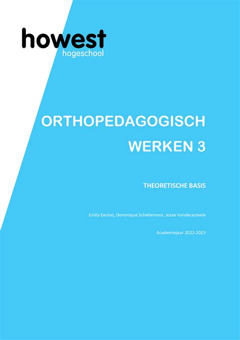 Orthopedagogisch werken 3 - OW3 - Howest - Studocu