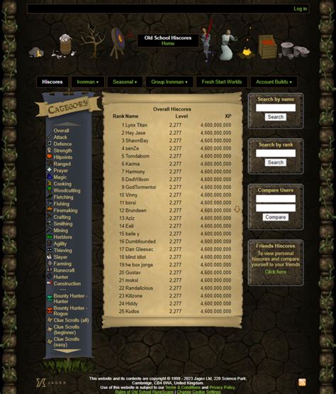 If you're a RuneScape veteran hungry for nostalgia, get stuck right in to Old School RuneScape. Sign up for membership and re-live the adventure. Log in. Old School Hiscores Home. Hiscores. Ironman Ironman Ultimate Ironman Hardcore Ironman. Seasonal Deadman Mode Leagues Tournament. Group Ironman. 