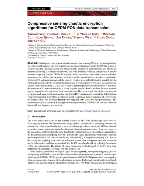Osa Compressive Sensing Chaotic Encryption Algorithms For Ofdm Pon Data Transmission